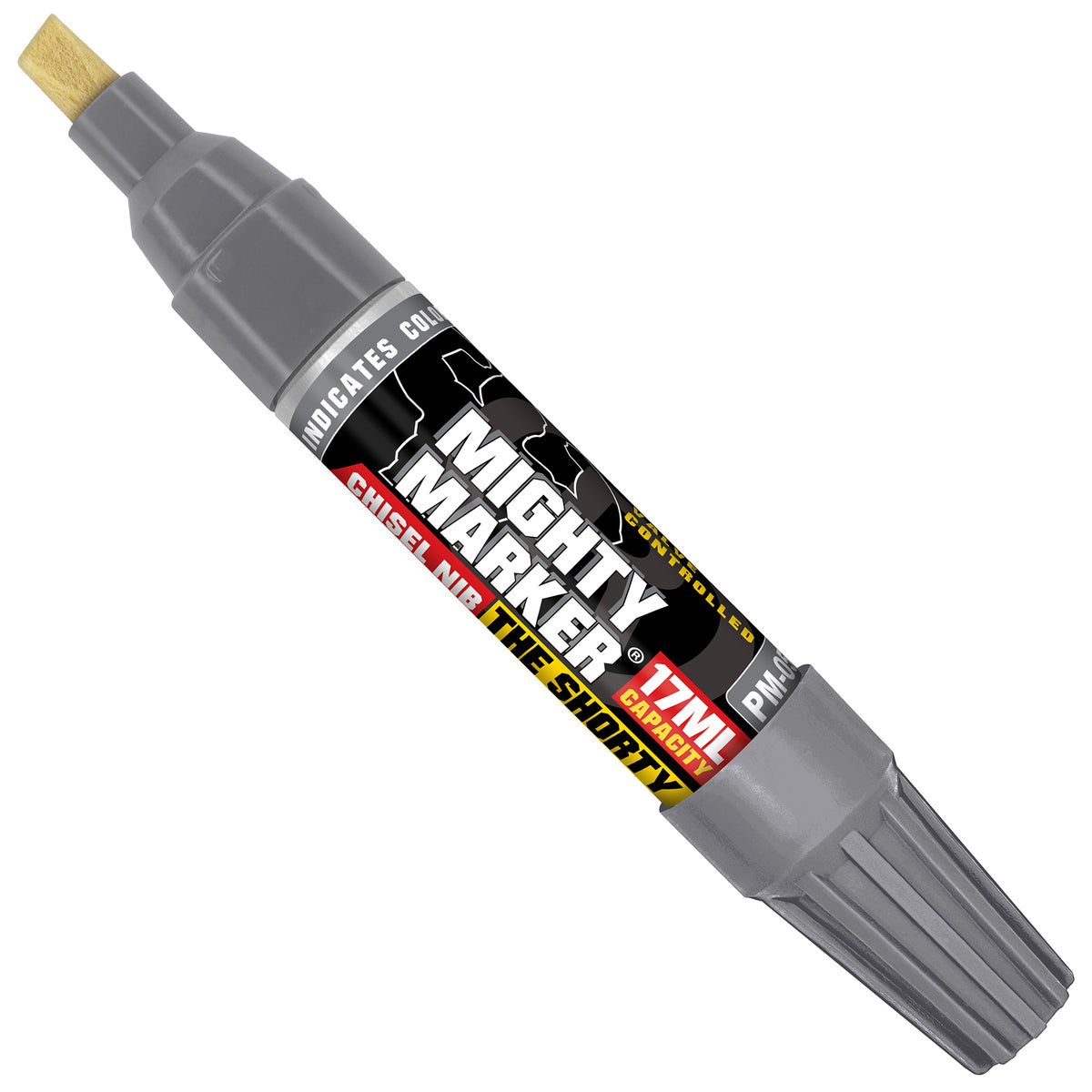 PM-05 Silver Mighty Marker with black label on a white background