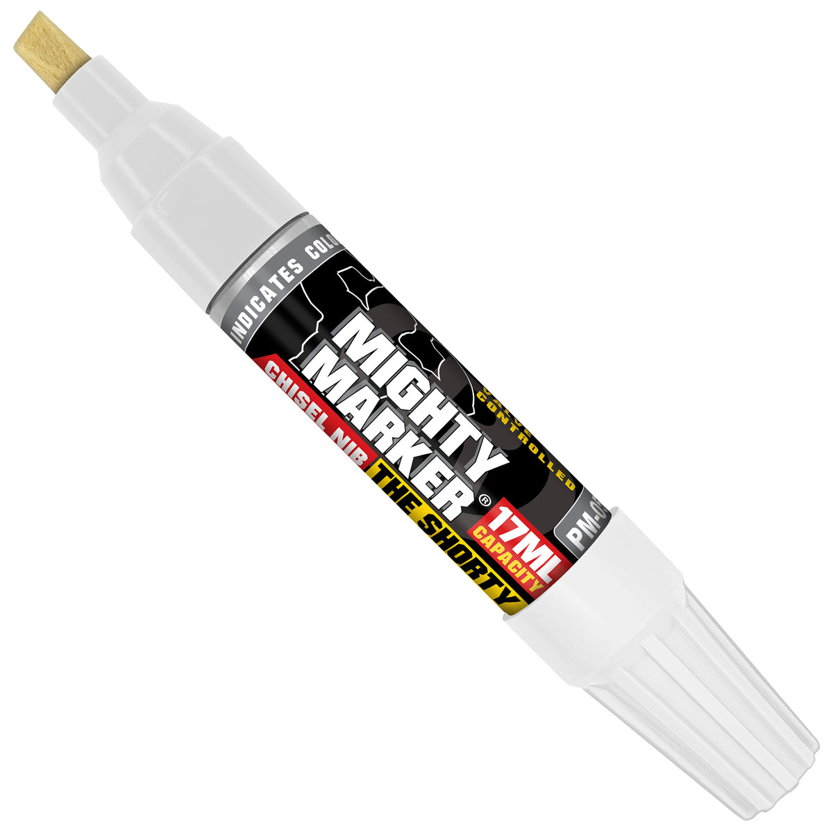 PM-05 White Mighty Marker with black label on a white background