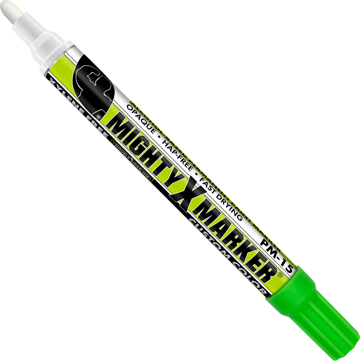 PM-15 Light GreenMighty X Marker with cap and black and yellow label on a white background