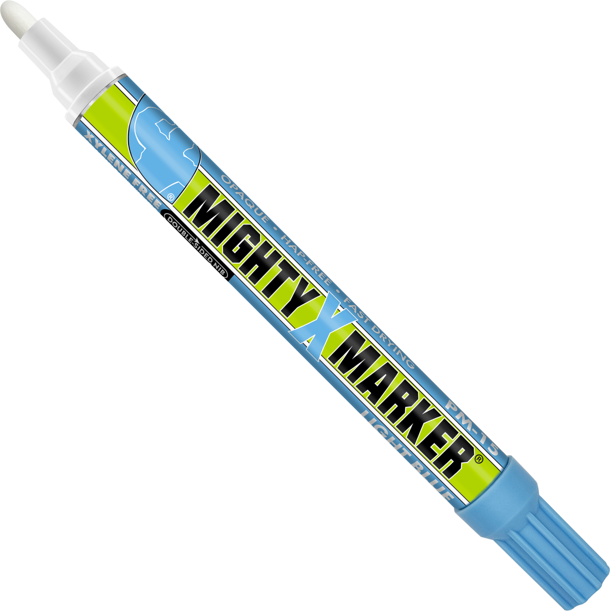 PM-15 Light Blue Mighty Marker with cap on a white background