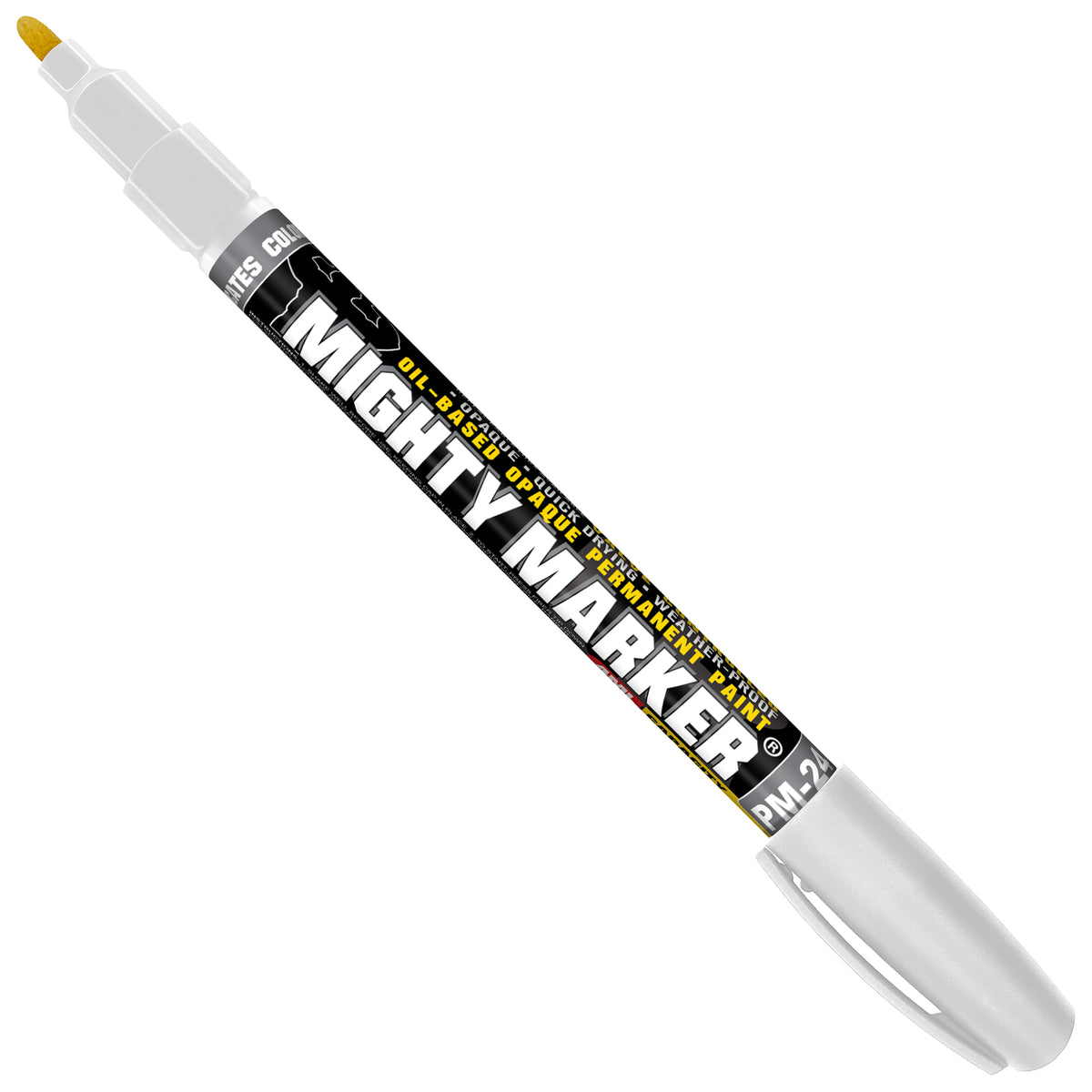 PM-24 White Mighty Marker pen with cap on a white background