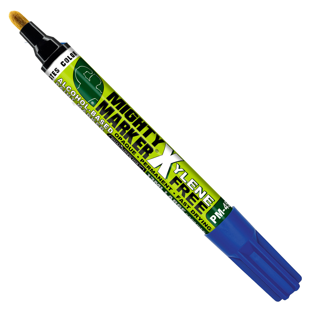 PM-45 Blue Mighty X Marker with green label on a white background