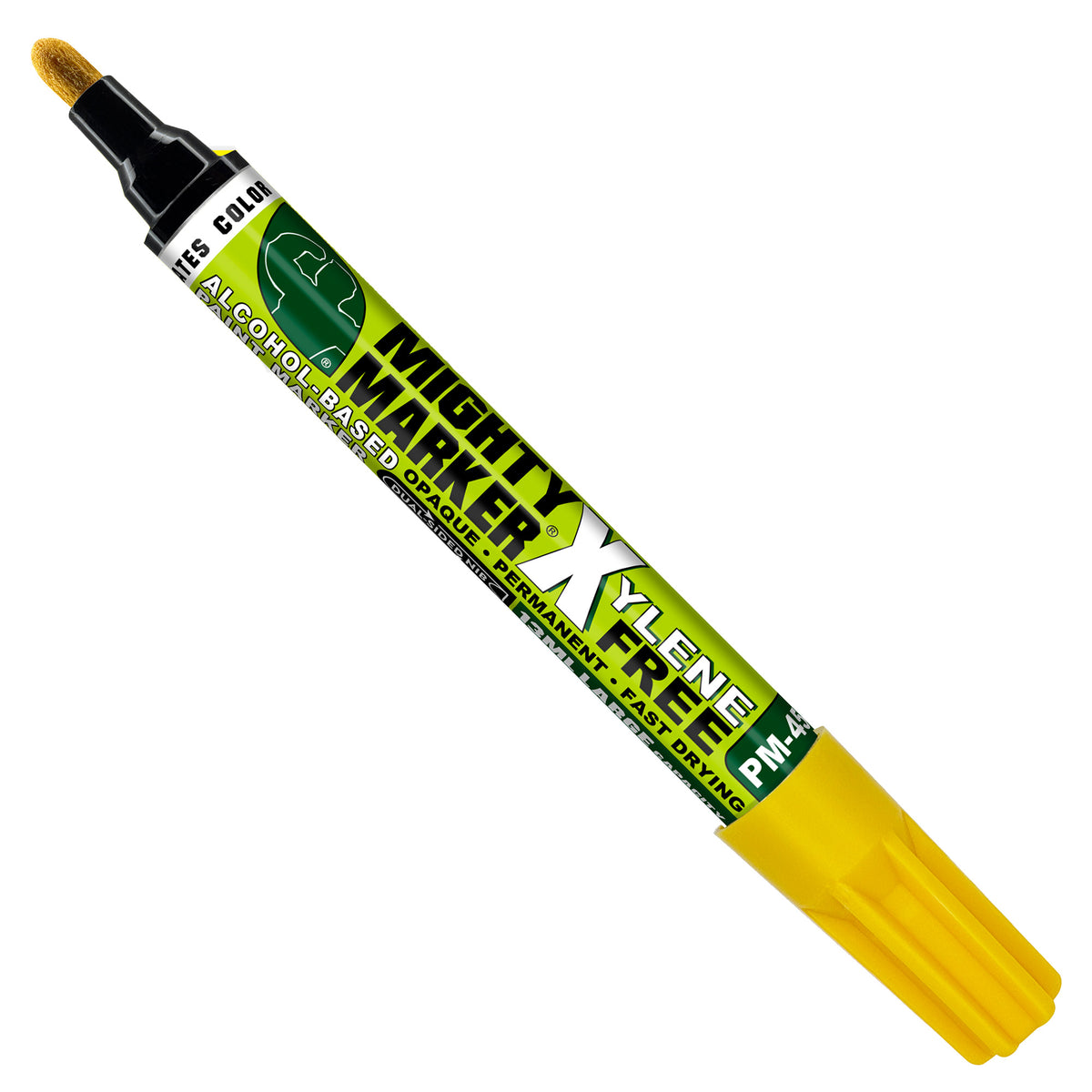 PM-45 Yellow Mighty X Marker with green label on a white background