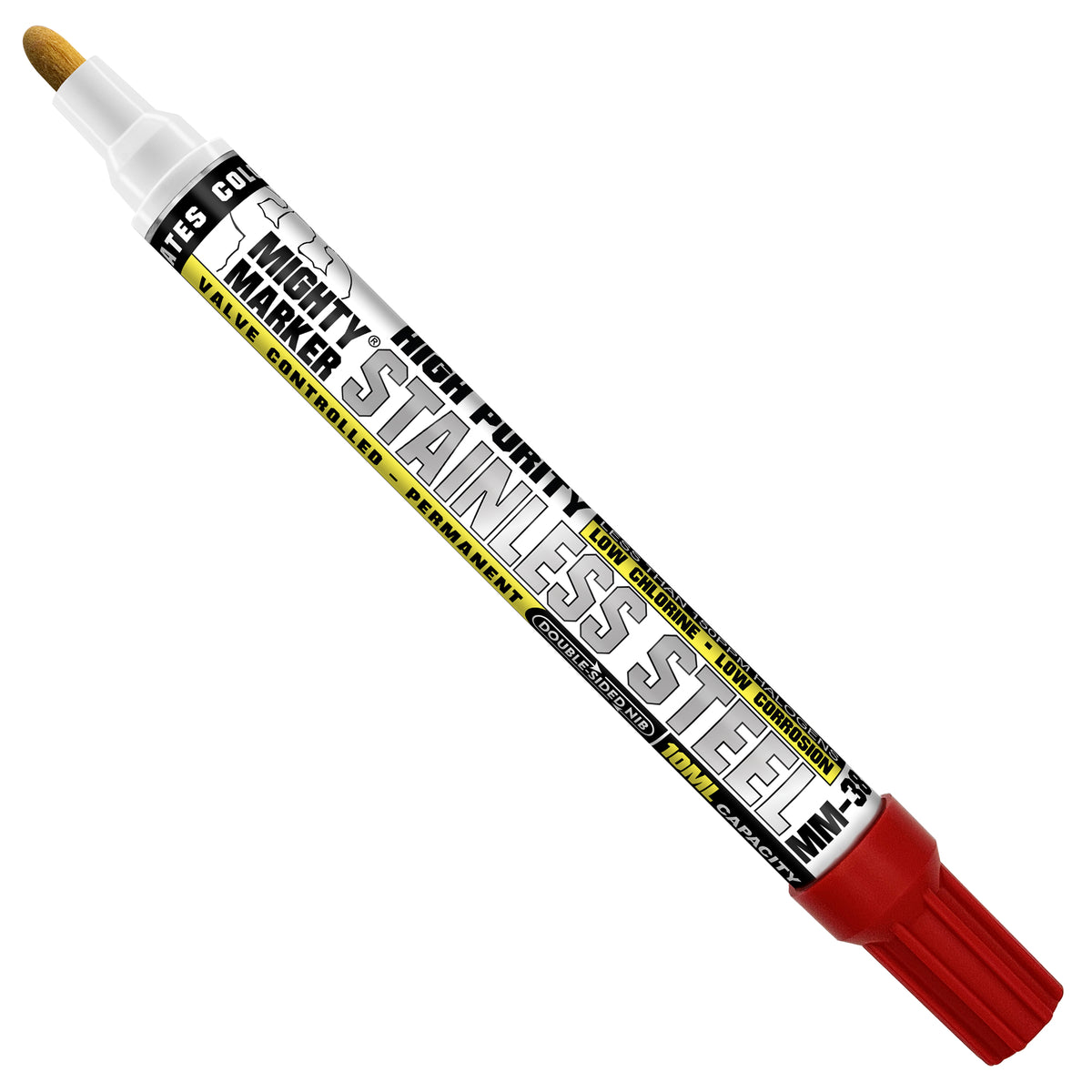 MM-38 Red Stainless Steel Mighty Marker with a red cap, shown diagonally on a plain white background.