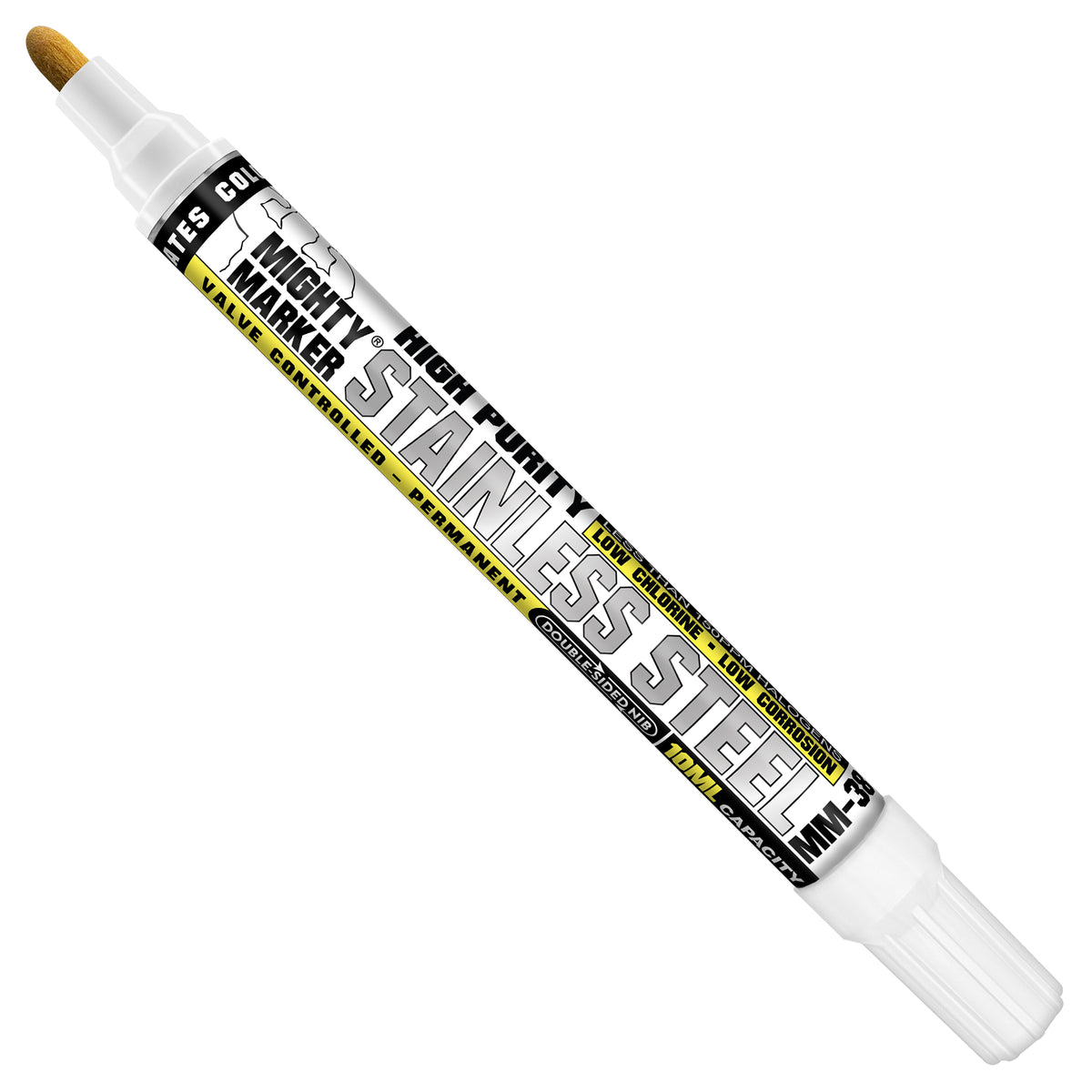 MM-38 White Stainless Steel Mighty Marker shown on a plain white background.