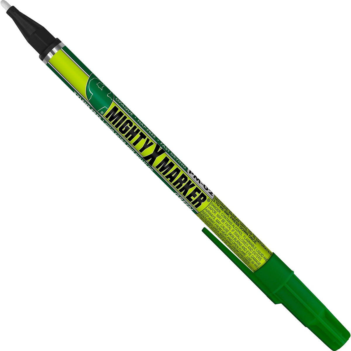 PM-02 Green marker with 'Mighty Marker' branding on a white background