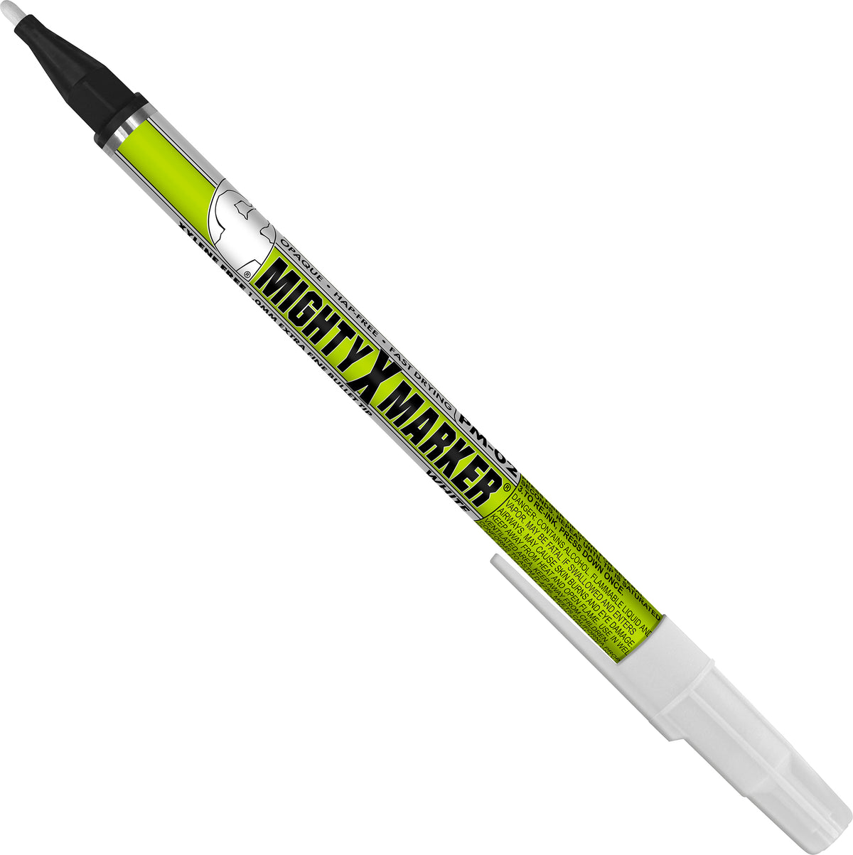 PM-02 White Mighty X Marker with a white cap on a white background
