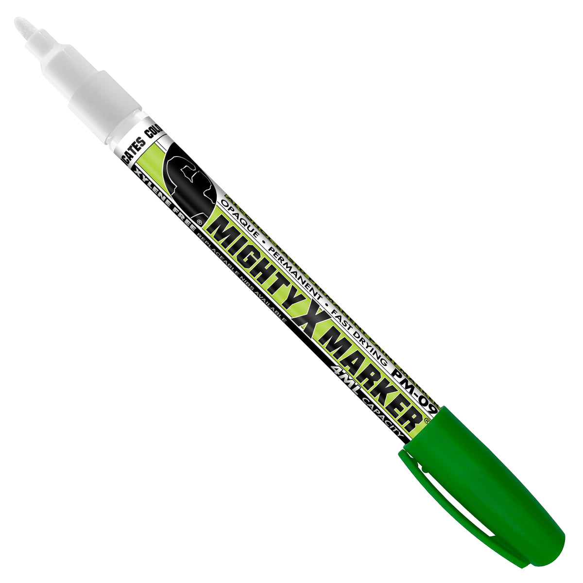 PM-09 Green Mighty X Marker with a green cap, shown diagonally on a plain white background.