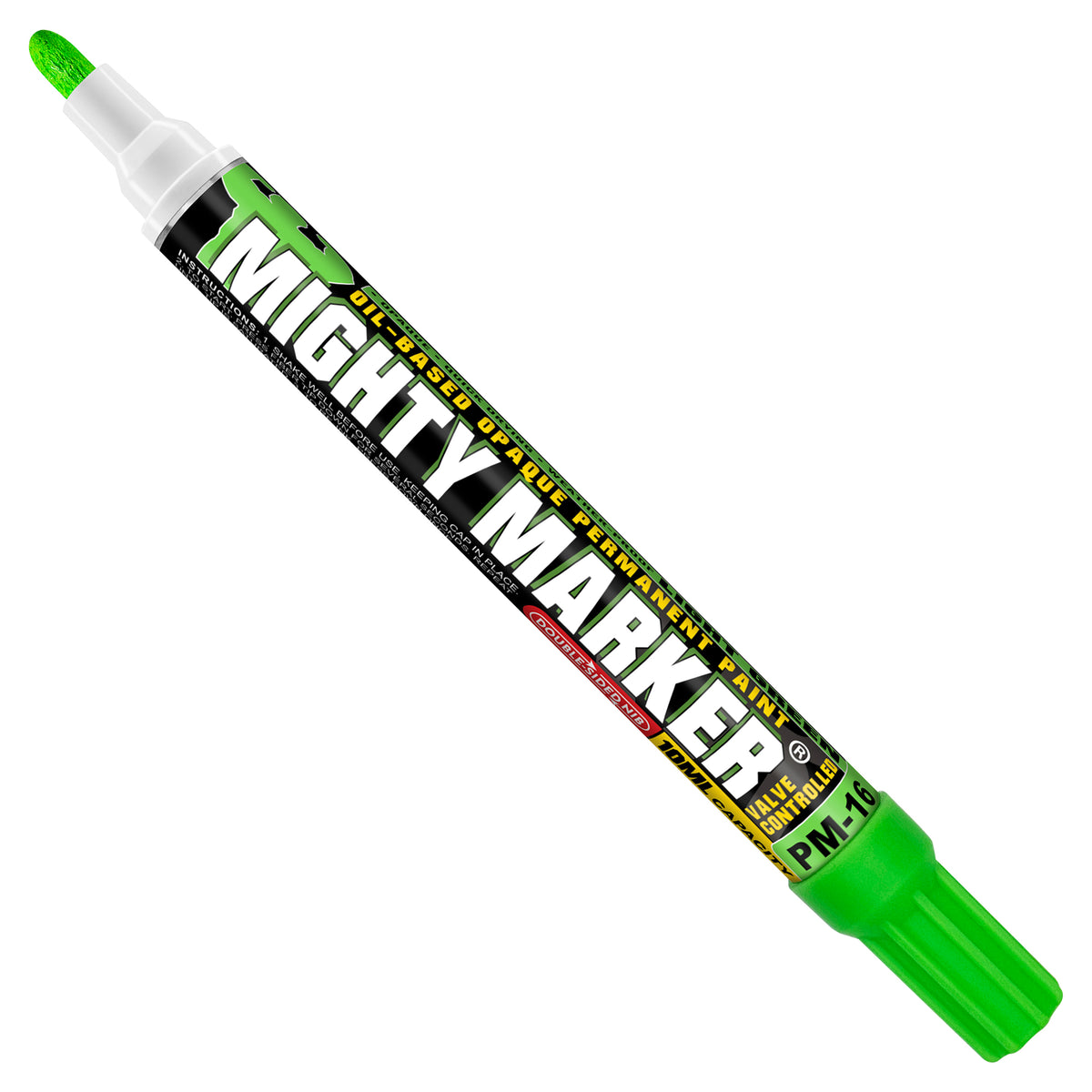 PM-16 Light Green Mighty Marker with black and red text on a white background