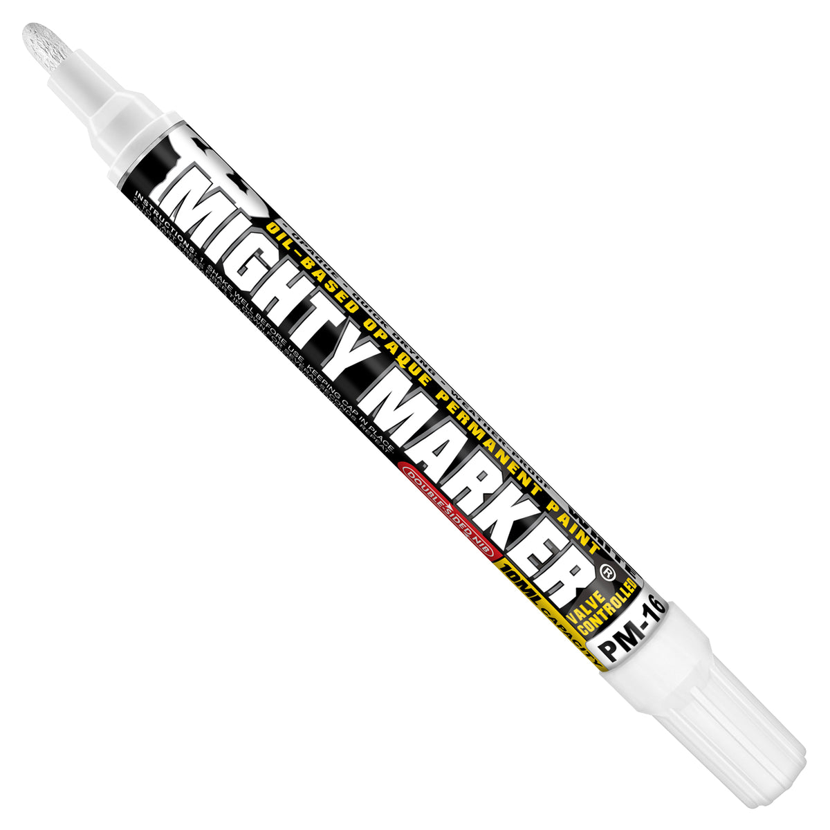 White PM-16 Mighty Marker oil-based paint marker on a white background